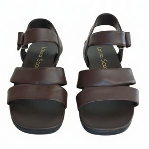 Laura Scott Lynette Brown Leather Velcro Backstrap Sandals Size 9